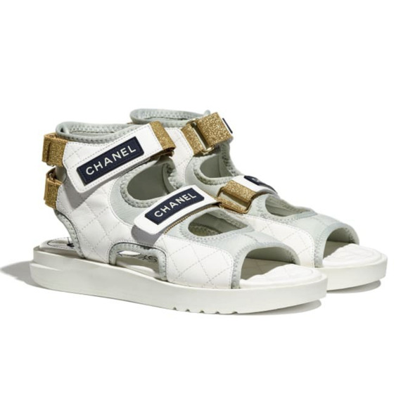 Chanel 21P White Grey Cocomark CC Logo Mule Slide Flat Teva Dad Sport Sandal 36 - Picture 3 of 12